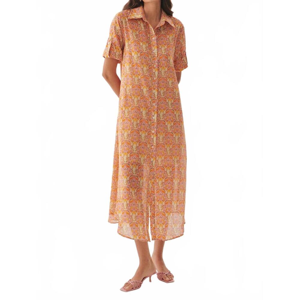 NEW EXQUISE kailani midi floral patterned shirt dress in multi color
